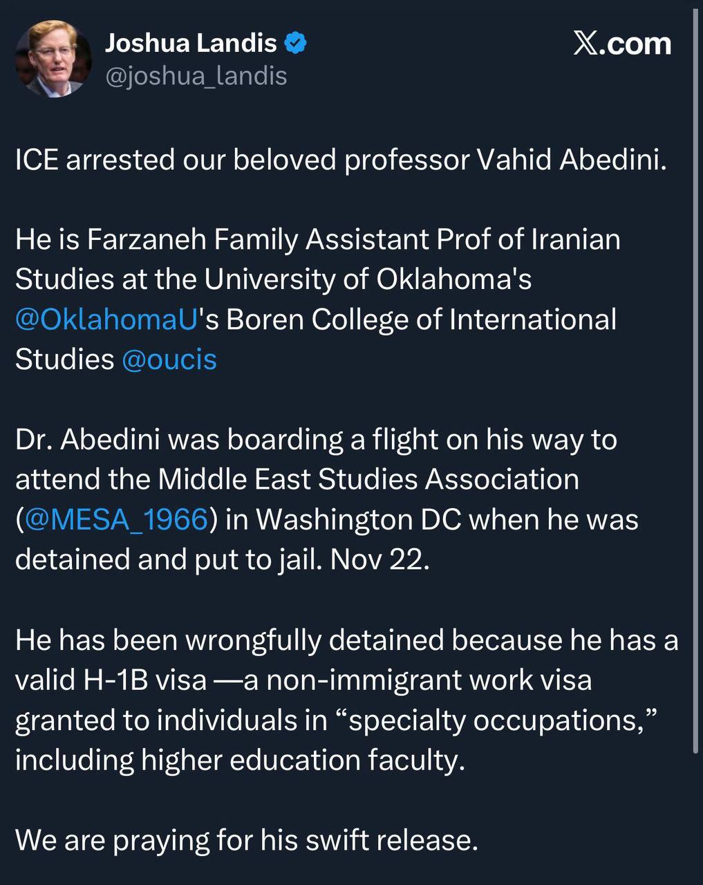 بازداشت عابدینی در فرودگاه به ناحق است