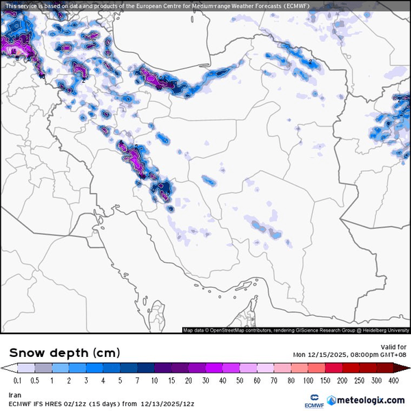 نقشه برف در ایران 2