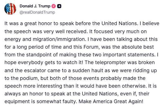 خوشحالی ترامپ از سخنرانی در سازمان ملل