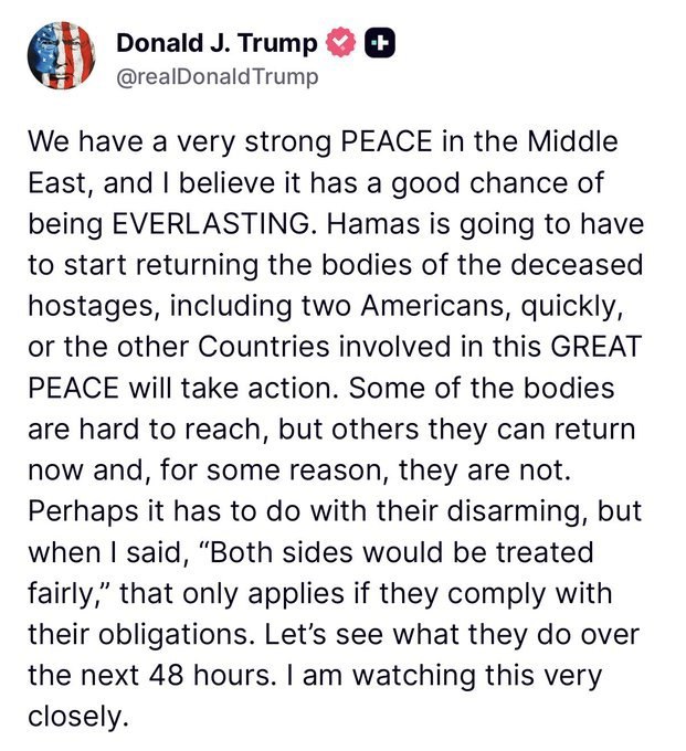 ترامپ حماس را به خاطر اجساد اسرا تهدید کرد