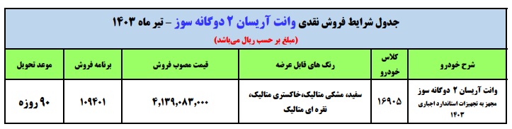 طرح فروش فوری وانت آریسان