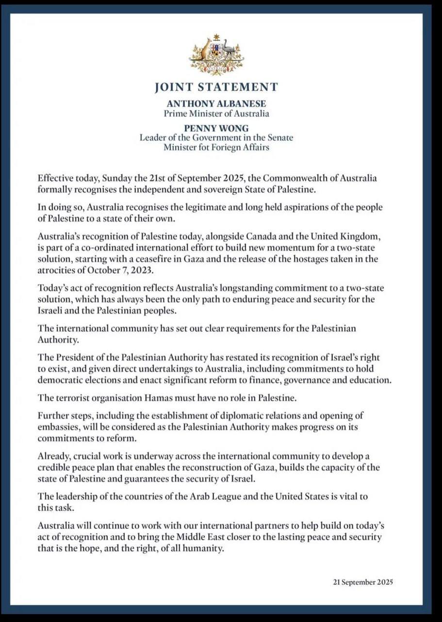 استرالیا کشور فلسطین را به رسمیت شناخت