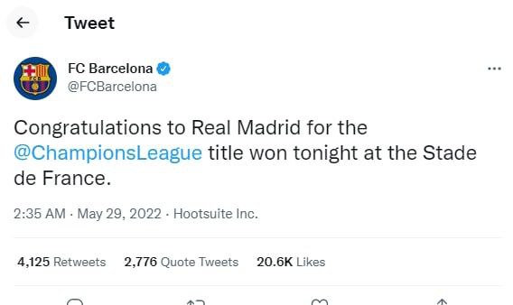 تبریک باشگاه رئال مادرید