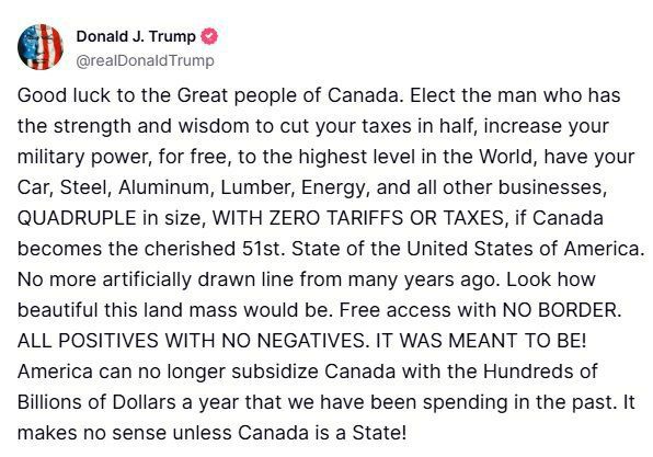 پیام جدید ترامپ برای مردم کانادا