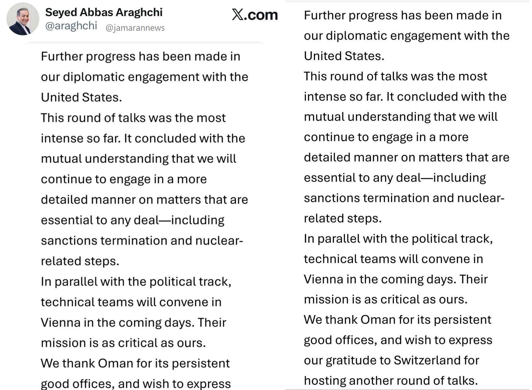 گزارش عراقچی از مذاکرات