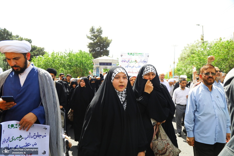 راهپیمایی نمازگزاران قمی در محکومیت جنایات رژیم صهیونیستی