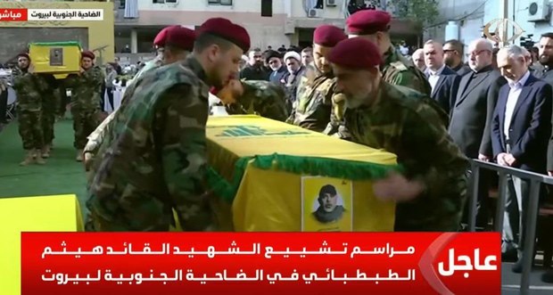 مراسم تشییع فرمانده ارشد حزب‌الله لبنان شهید هیثم علی الطبطبائی + فیلم
