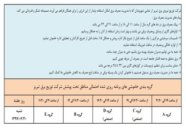 برنامه‎ خاموشی‎های امروز