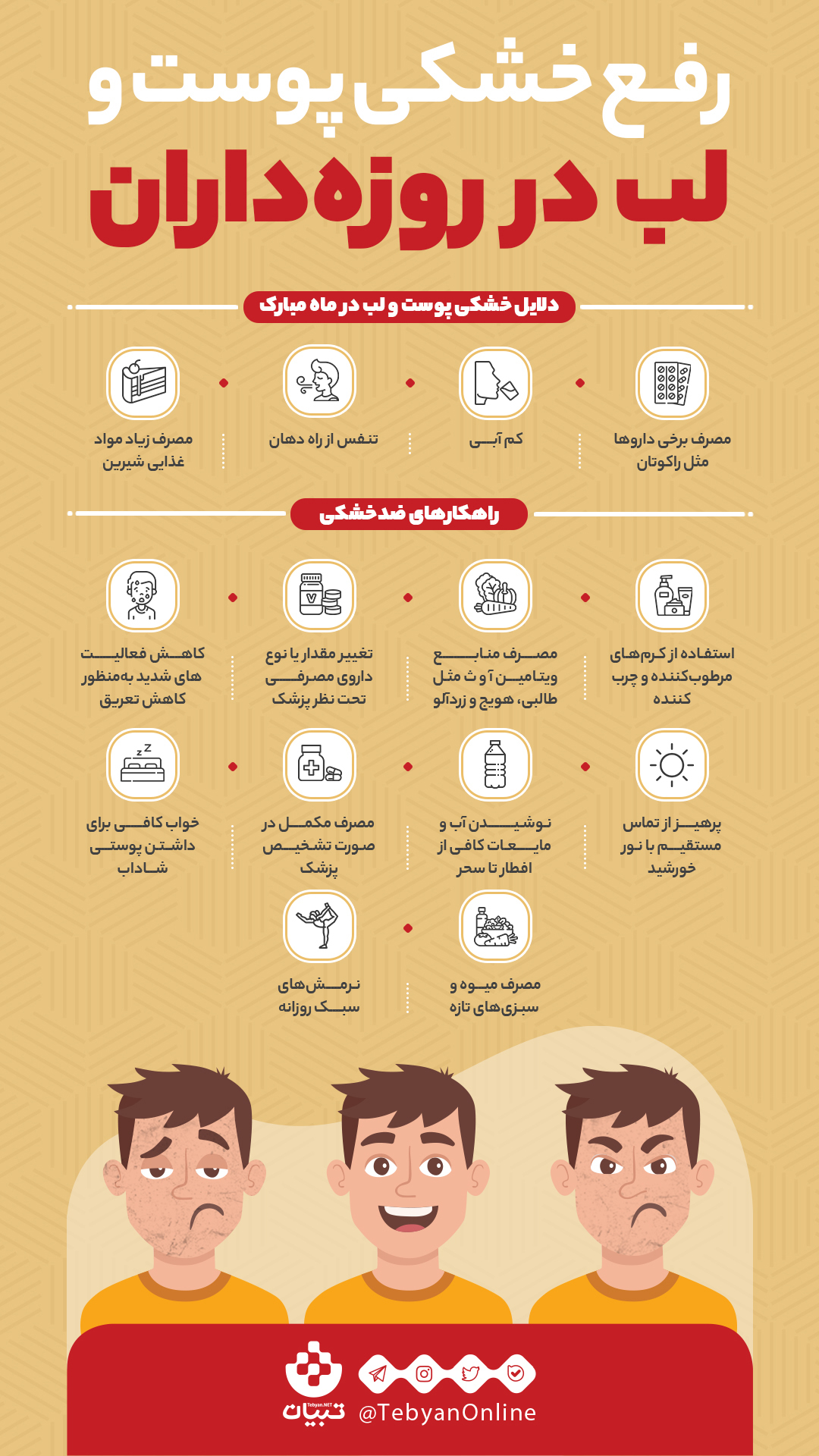 رفع خشکی پوست و لب در روزه‌داران + اینفوگرافی