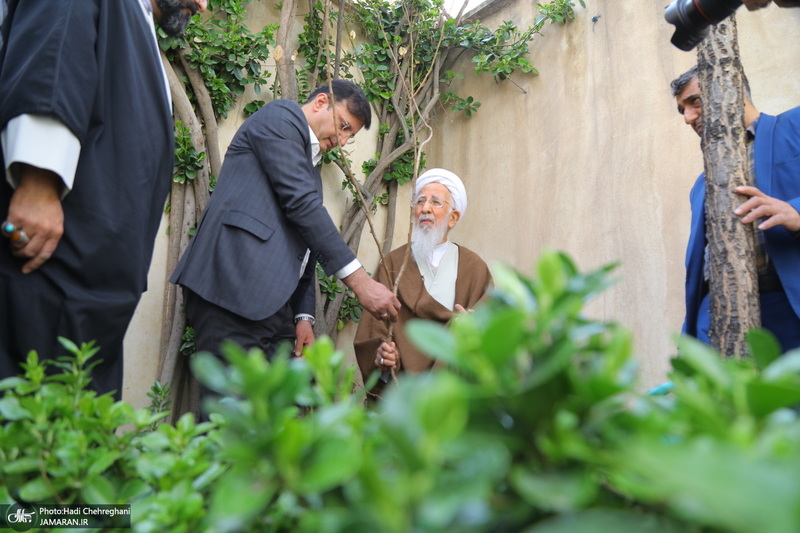 کاشت نهال توسط آیت الله العظمی جوادی آملی در هفته درختکاری
