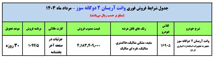 آغاز فروش فوق العاده وانت آریسان ایران خودرو