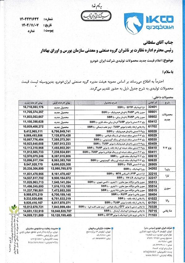 قیمت محصولات ایران‌خودرو رسما افزایش یافت/جز۶ خودرو بقیه به باشگاه میلیاردی‌ها پیوستند + جدول قیمت