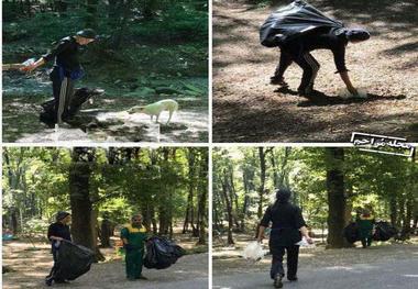 خانم سوپراستار در حال جمع آوری زباله + عکس