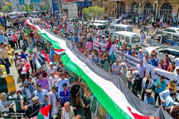 تظاهرات در تعز یمن برای حمایت از فلسطین + عکس ها