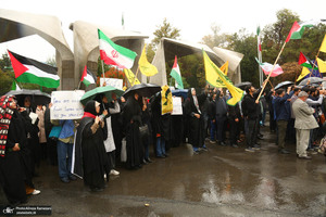 تجمع اعتراضی دانشجویان در دانشگاه تهران به جنایات رژیم صهیونیستی