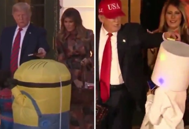 ترامپ روی سر بچه‌ها شکلات گذاشت + فیلم