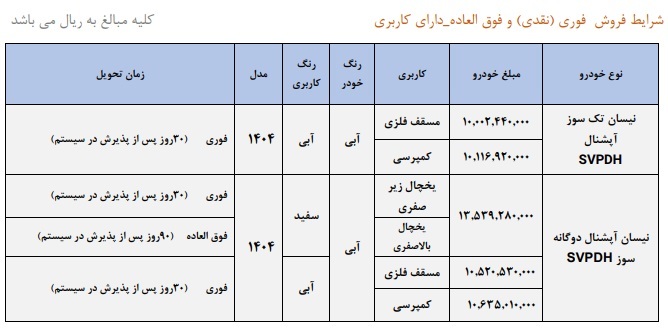 فروش وانت نیسان زامیاد با کاربری (شهریور 1404)