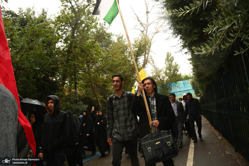 تجمع اعتراضی دانشجویان در دانشگاه تهران به جنایات رژیم صهیونیستی