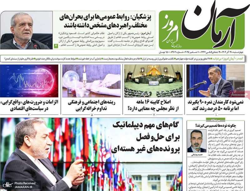 گزيده روزنامه های 19 آذر 1404