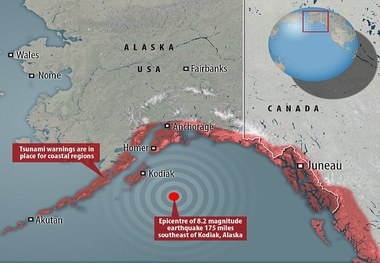 زلزله 8.2 ریشتری در آلاسکا و احتمال وقوع سونامی 