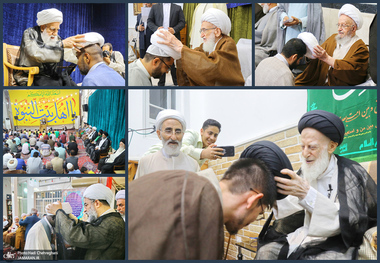 مراسم جشن عید غدیر و عمامه‌گذاری طلاب در بیت مراجع عظام تقلید و علما