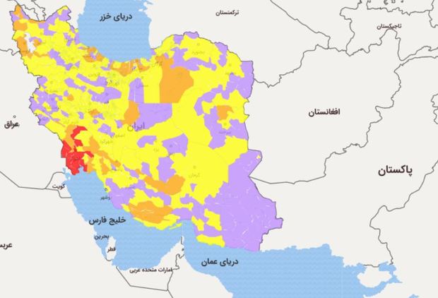 اسامی استان ها و شهرستان های در وضعیت قرمز و نارنجی / شنبه 2 اسفند 99