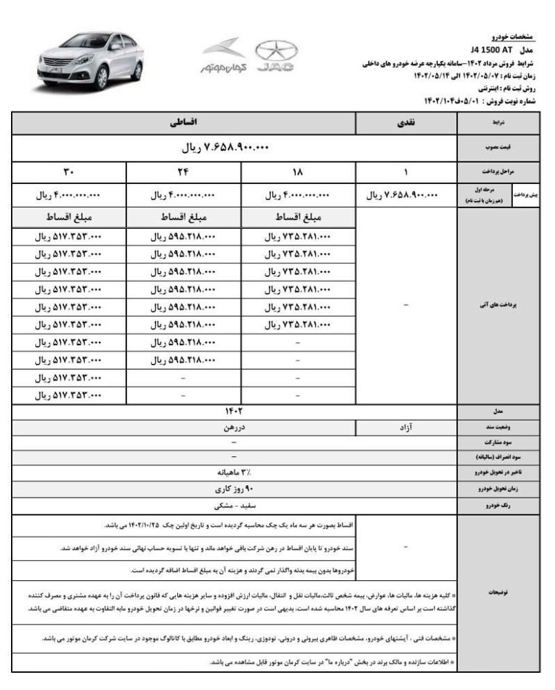 طرح فروش فوری محصولات کرمان موتور