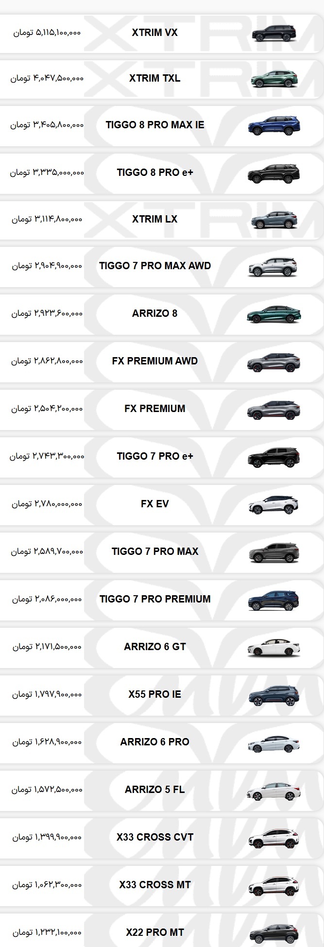 لیست قیمت جدید محصولات مدیران خودرو (مهر 1404)