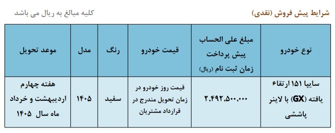 شرایط جدید پیش فروش وانت سایپا 151 GX