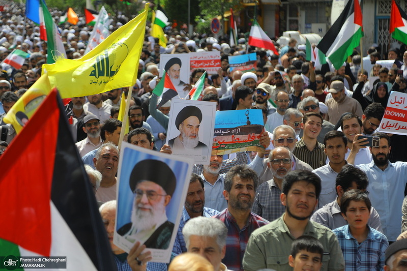 راهپیمایی نمازگزاران قمی در محکومیت جنایات رژیم صهیونیستی