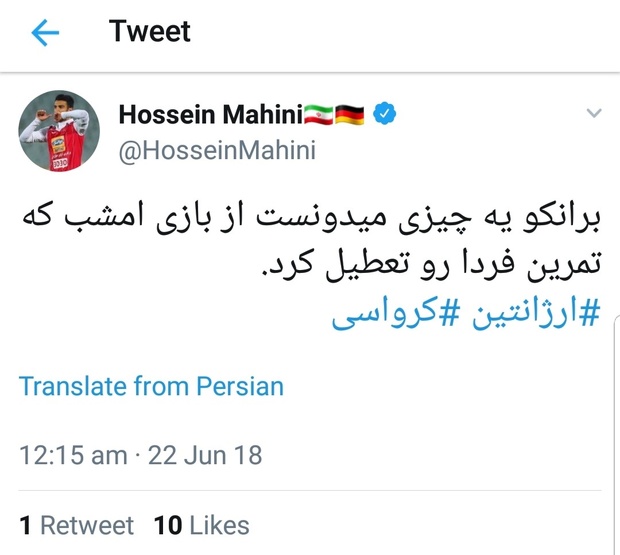 توئیت ماهینی درباره پیروزی کرواسی+ عکس
