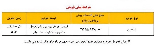 طرح جدید پیش فروش خودروی شاهین